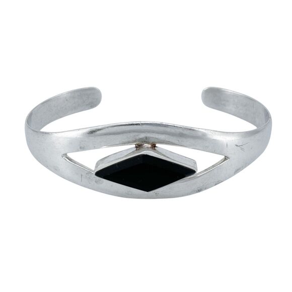 Vintage Mexic Taxco TL-63 Sterling Silver 950 Onyx Cuff Bracelet 6.5" - Picture 2 of 8